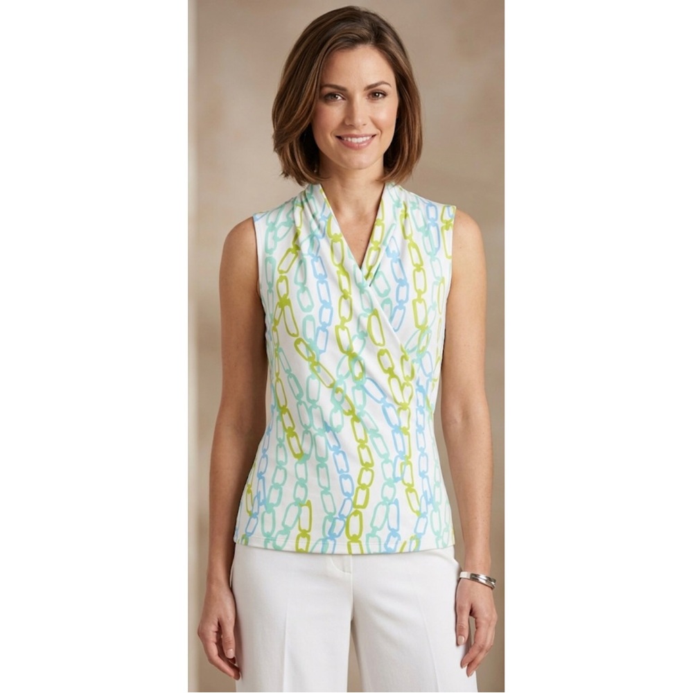 J. McLaughlin Sleeveless Faux Wrap Top Chain Print